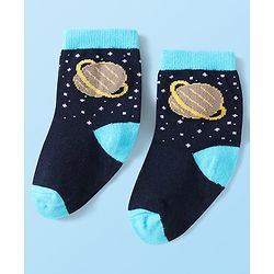 Cute Walk by Babyhug Knit Ankle Length Socks With Space Theme Design Pack of 3 - Grey Black & Yellow