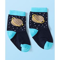 Cute Walk by Babyhug Knit Ankle Length Socks With Space Theme Design Pack of 3 - Grey Black & Yellow