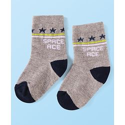 Cute Walk by Babyhug Knit Ankle Length Socks With Space Theme Design Pack of 3 - Grey Black & Yellow