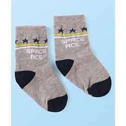 Cute Walk by Babyhug Knit Ankle Length Socks With Space Theme Design Pack of 3 - Grey Black & Yellow