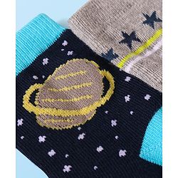 Cute Walk by Babyhug Knit Ankle Length Socks With Space Theme Design Pack of 3 - Grey Black & Yellow