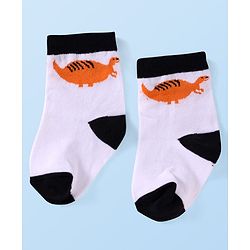 Cute Walk by Babyhug Knit Ankle Length Socks With Dino Design Pack of 3 - White & Black