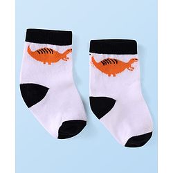 Cute Walk by Babyhug Knit Ankle Length Socks With Dino Design Pack of 3 - White & Black