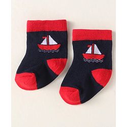 Cute Walk By Babyhug Anti-Bacterial Ankle Length Pack of 3 With Nautical Theme Print - Red & Navy Blue