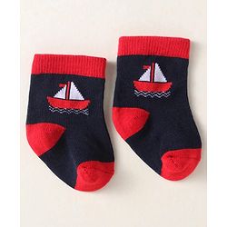 Cute Walk By Babyhug Anti-Bacterial Ankle Length Pack of 3 With Nautical Theme Print - Red & Navy Blue