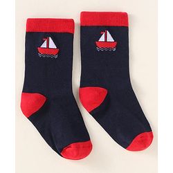 Cute Walk By Babyhug Anti-Bacterial Ankle Length Pack of 3 With Nautical Theme Print - Red & Navy Blue