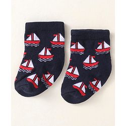 Cute Walk By Babyhug Anti-Bacterial Ankle Length Pack of 3 With Nautical Theme Print - Red & Navy Blue