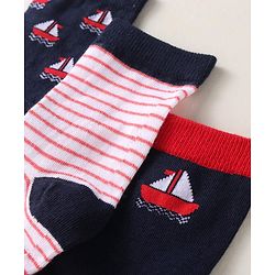 Cute Walk By Babyhug Anti-Bacterial Ankle Length Pack of 3 With Nautical Theme Print - Red & Navy Blue