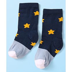 Cute Walk By Babyhug Cotton Knit Anti-Bacterial Ankle Length Socks With Star Sun & Checks Design Pack Of 3 - White Grey & Navy Blue