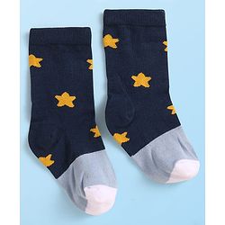 Cute Walk By Babyhug Cotton Knit Anti-Bacterial Ankle Length Socks With Star Sun & Checks Design Pack Of 3 - White Grey & Navy Blue