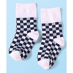 Cute Walk By Babyhug Cotton Knit Anti-Bacterial Ankle Length Socks With Star Sun & Checks Design Pack Of 3 - White Grey & Navy Blue