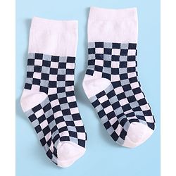 Cute Walk By Babyhug Cotton Knit Anti-Bacterial Ankle Length Socks With Star Sun & Checks Design Pack Of 3 - White Grey & Navy Blue