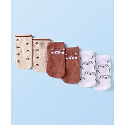 Cute Walk By Babyhug Anti-Bacterial Ankle Length Pack of 3 With Bear Print - Tan & Brown