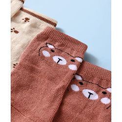 Cute Walk By Babyhug Anti-Bacterial Ankle Length Pack of 3 With Bear Print - Tan & Brown