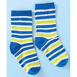 Cute Walk By Babyhug Cotton Knit Anti-Bacterial Ankle Length Socks With Stripes & Animal Design Pack of 3 - Blue & Yellow