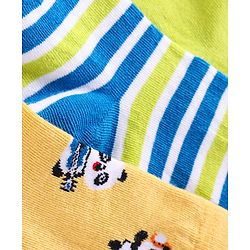 Cute Walk By Babyhug Cotton Knit Anti-Bacterial Ankle Length Socks With Stripes & Animal Design Pack of 3 - Blue & Yellow