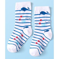 Cute Walk By Babyhug Cotton Knit Anti-Bacterial Ankle Length Socks With Stripe & Ocean Design Pack of 3 - Blue & White
