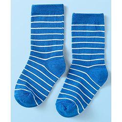 Cute Walk By Babyhug Cotton Knit Anti-Bacterial Ankle Length Socks With Stripe & Ocean Design Pack of 3 - Blue & White