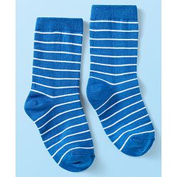 Cute Walk By Babyhug Cotton Knit Anti-Bacterial Ankle Length Socks With Stripe & Ocean Design Pack of 3 - Blue & White