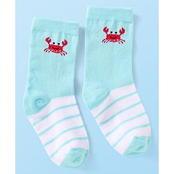 Cute Walk By Babyhug Cotton Knit Anti-Bacterial Ankle Length Socks With Stripe & Ocean Design Pack of 3 - Blue & White