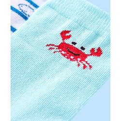 Cute Walk By Babyhug Cotton Knit Anti-Bacterial Ankle Length Socks With Stripe & Ocean Design Pack of 3 - Blue & White