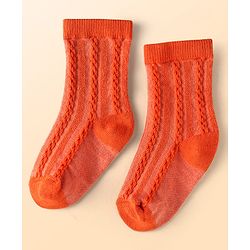 Cute Walk by Babyhug Knit Ankle Length Solid Colour Socks With Cable Knit Design Pack of 3 - White Grey & Orange