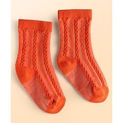 Cute Walk by Babyhug Knit Ankle Length Solid Colour Socks With Cable Knit Design Pack of 3 - White Grey & Orange