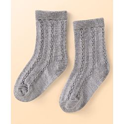 Cute Walk by Babyhug Knit Ankle Length Solid Colour Socks With Cable Knit Design Pack of 3 - White Grey & Orange
