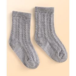 Cute Walk by Babyhug Knit Ankle Length Solid Colour Socks With Cable Knit Design Pack of 3 - White Grey & Orange