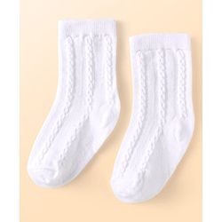 Cute Walk by Babyhug Knit Ankle Length Solid Colour Socks With Cable Knit Design Pack of 3 - White Grey & Orange