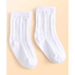 Cute Walk by Babyhug Knit Ankle Length Solid Colour Socks With Cable Knit Design Pack of 3 - White Grey & Orange