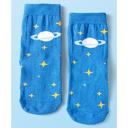Cute Walk By Babyhug Cotton Knit Anti-Bacterial Ankle Length Socks With Space Design Pack of 3 - Black Blue & White