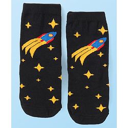 Cute Walk By Babyhug Cotton Knit Anti-Bacterial Ankle Length Socks With Space Design Pack of 3 - Black Blue & White