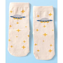 Cute Walk By Babyhug Cotton Knit Anti-Bacterial Ankle Length Socks With Space Design Pack of 3 - Black Blue & White
