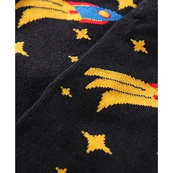 Cute Walk By Babyhug Cotton Knit Anti-Bacterial Ankle Length Socks With Space Design Pack of 3 - Black Blue & White