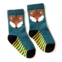 Cute Walk by Babyhug Ankle Length Antibacterial Socks with Stripes & Animal Design Pack of 3 - Teal Blue