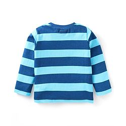 Babyhug Cotton Knit Full Sleeves Night Suit With Stripes & Dino Print - Blue