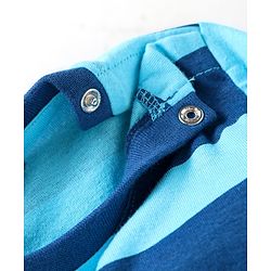 Babyhug Cotton Knit Full Sleeves Night Suit With Stripes & Dino Print - Blue