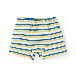 Babyhug 100% Cotton Knit Solid Striped & Bear Printed  Trunks Pack of 5 - Light Blue Navy & Yellow