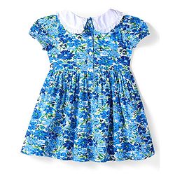 Babyhug Rayon Woven Half Puffed Sleeves Floral Printed Frock Peter Pan Collar & Bloomer - Blue