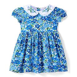 Babyhug Rayon Woven Half Puffed Sleeves Floral Printed Frock Peter Pan Collar & Bloomer - Blue