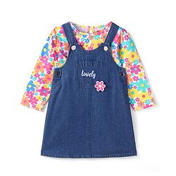 Babyhug Sleeveless Frock With Inner Tee Frocks and Dresses Female Blue age 18-24m