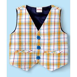 Babyhug Woven Full Sleeves Checks 3 Piece Party Suit With Bow - White