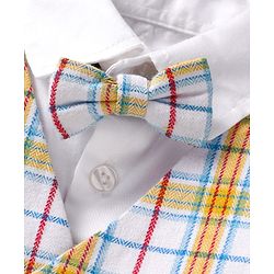 Babyhug Woven Full Sleeves Checks 3 Piece Party Suit With Bow - White