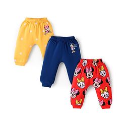 Babyhug Disney Interlock Knit Full Length Diaper Legging with Minnie Mouse Graphics Pack of 3 - Red Navy Blue & Red