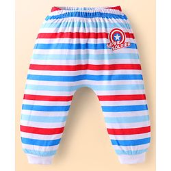 Babyhug Marvel Interlock Knit Full Length Diaper Leggings with Avengers Print Pack of 3 - Red Navy Blue & White