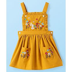 Babyhug Cotton Woven Frock & Half Sleeves Inner Tee With Floral Print & Embroidery - Yellow & White