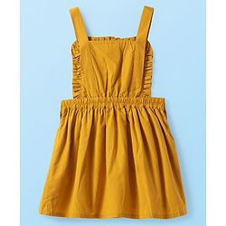 Babyhug Cotton Woven Frock & Half Sleeves Inner Tee With Floral Print & Embroidery - Yellow & White