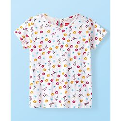 Babyhug Cotton Woven Frock & Half Sleeves Inner Tee With Floral Print & Embroidery - Yellow & White