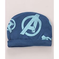 Babyhug Marvel Interlock Knit Cap Mittens & Booties Set with Avengers Graphics Blue - Diameter 12 Cm